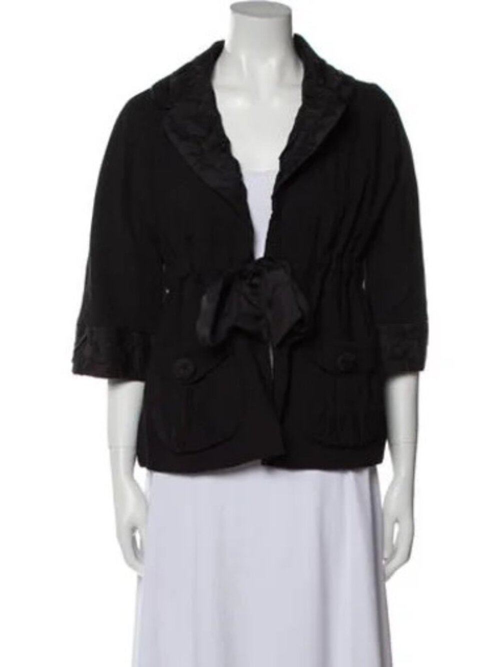 Marc by Marc Jacobs Black Ruffle-Collar Ribbon-Tie Jacket sz 6 womens